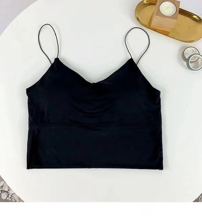 1pc Women Sexy Solid Color Camisole Ice Silk Tube Seamless Sports Tank Top Wireless Underwear Padded Bra Bralette Vest - Smarsty