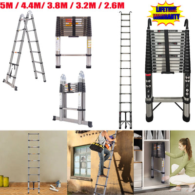 DayPlus Telescoping Ladder Stainless Steel Folding Ladder Portable Extendable Loft Ladder Capacity Max Load 150kg/330lb,EN131 - Smarsty