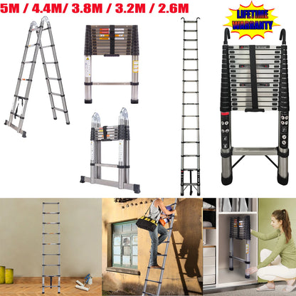 DayPlus Telescoping Ladder Stainless Steel Folding Ladder Portable Extendable Loft Ladder Capacity Max Load 150kg/330lb,EN131