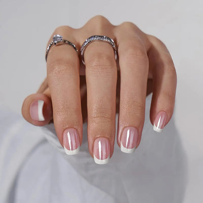 24PCS Pink French Fake Nails for Parties - Smarsty