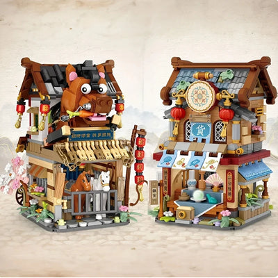 Street View Series Building blocks Izakaya Shaved Ice Shop Takoyaki Shop Coffee shop Panda Tea House model children's gift by Smarsty