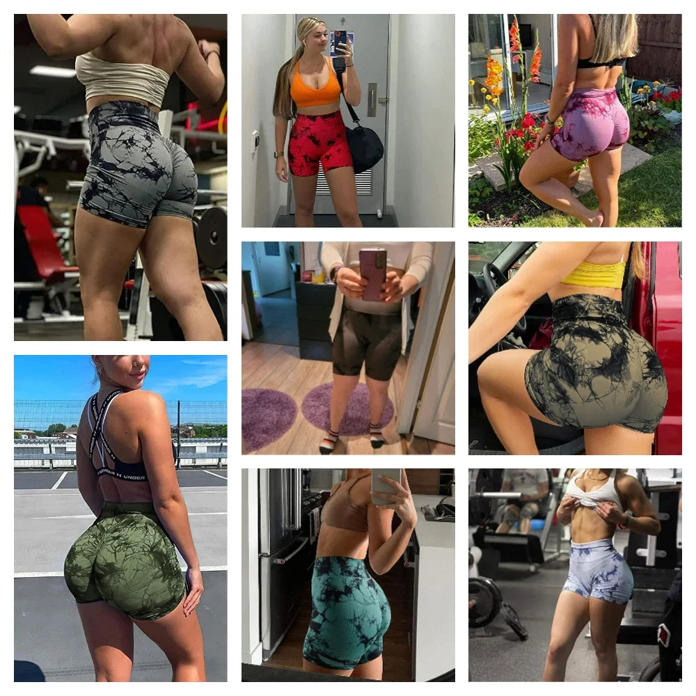 Tie-Dye Yoga Shorts for Women High Elastic Gym Shorts Push Up Sports Shorts Running Workout Fitness Women Short Sports Leggings - Smarsty