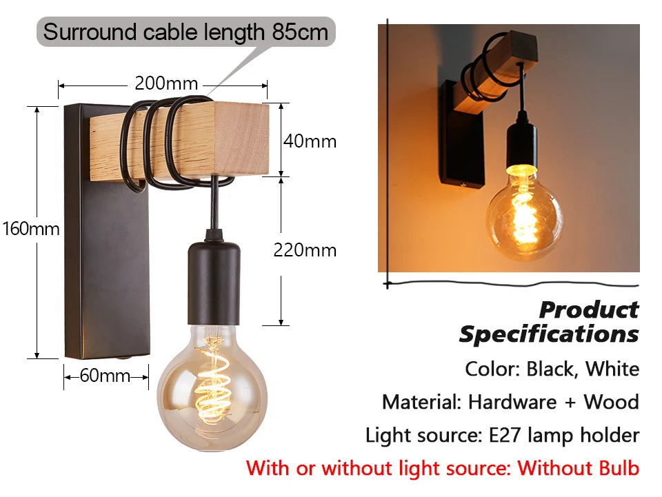 Retro Wood LED Wall Lamp for Stylish Home Decor - Smarsty