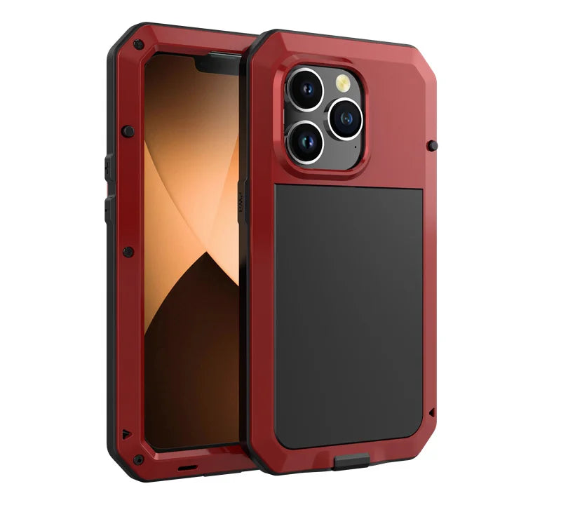 IP54 Waterproof Heavy Duty Metal Case For iPhone 17 Air 16 15 Pro Max 14 Plus 13 12 Mini 11 With Gorilla Glass Cover Fundas