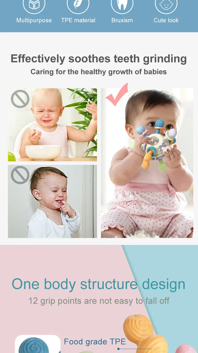 Baby Toys 0 12 Months Rotating Rattle Ball Grasping Activity Baby Development Toy Silicone Teether Baby Sensory Toys for Babies - Smarsty