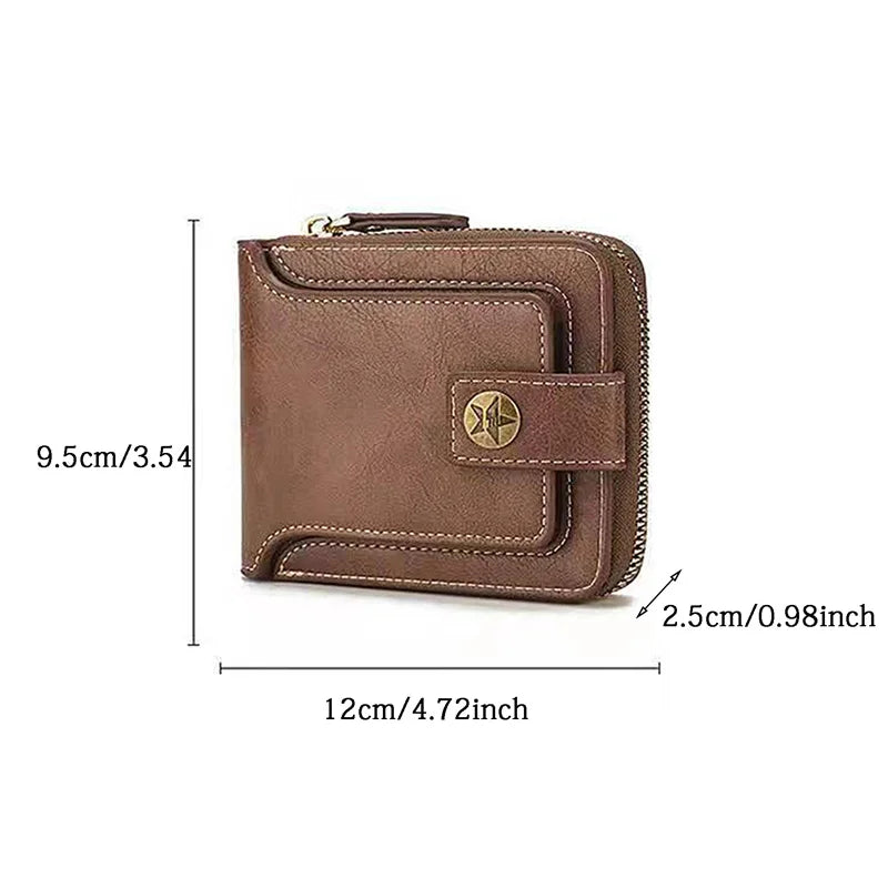 Vintage Men's Wallet PU Leather Short Purse Men Hasp Zipper Clutch Solid Color Wallets High Quality Durable Convenient Wallets - Smarsty