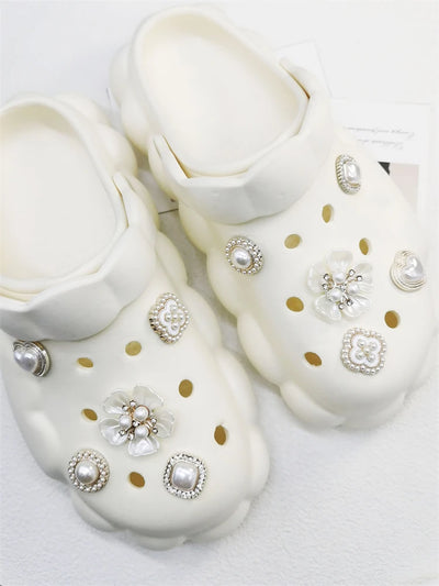 10PCS Shoe Charms ABS Decorations Accessories DIY Ornament Pins For Clog Buckle Lady Garden Shoes Elegant Pearl Floral Design - Smarsty