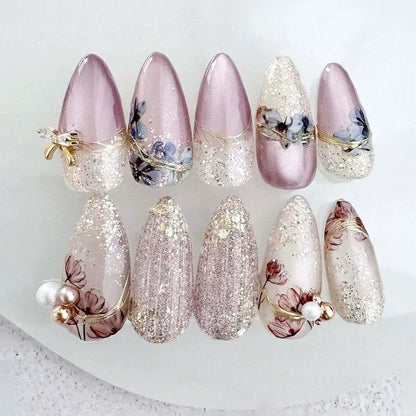 24 Pcs Metallic Cat Eye French Press On Nails - Smarsty