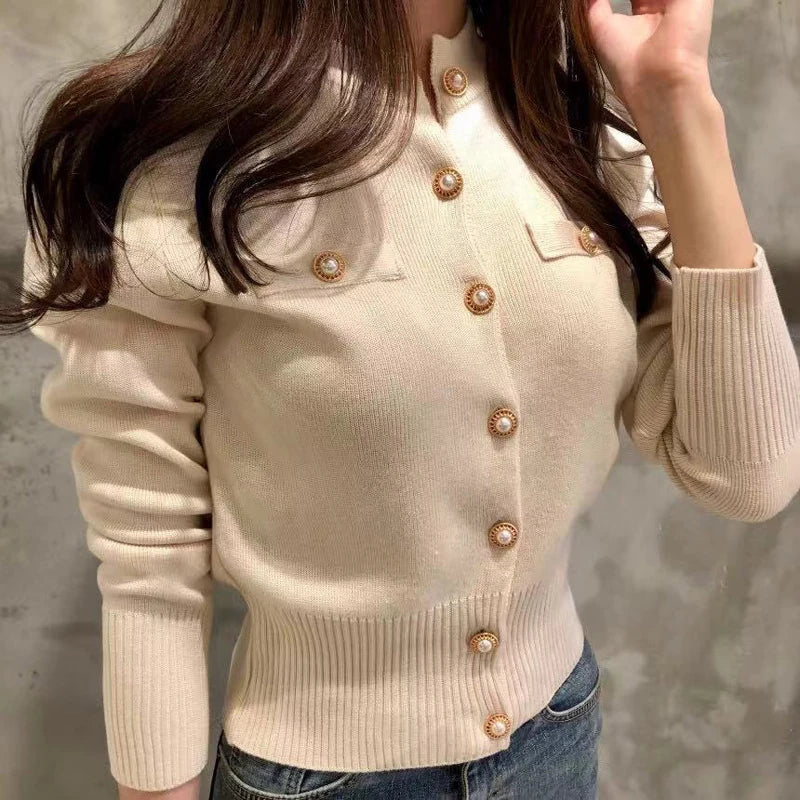 2025 Autumn Long Sleeve Fashion Women Cardigans Sweater Knitted Coat Short Casual Single Breasted Korean Slim Chic Ladies Tops - Smarsty