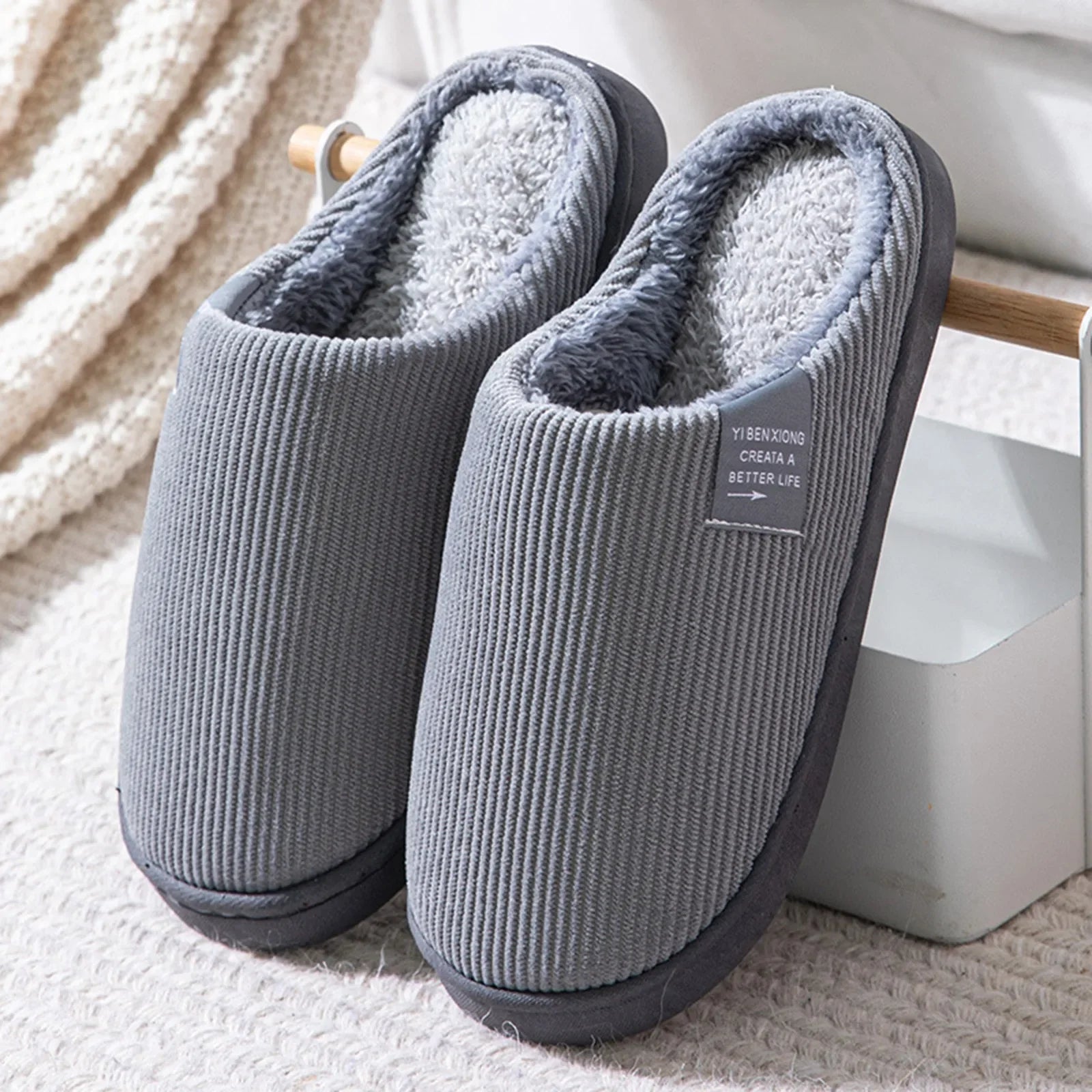 NEW Women's Men's Casual Thick Soft Bottom Home Slippers Household Plush Slippers Anti-slip Thermal Slippers Indoor Winter Flats - Smarsty