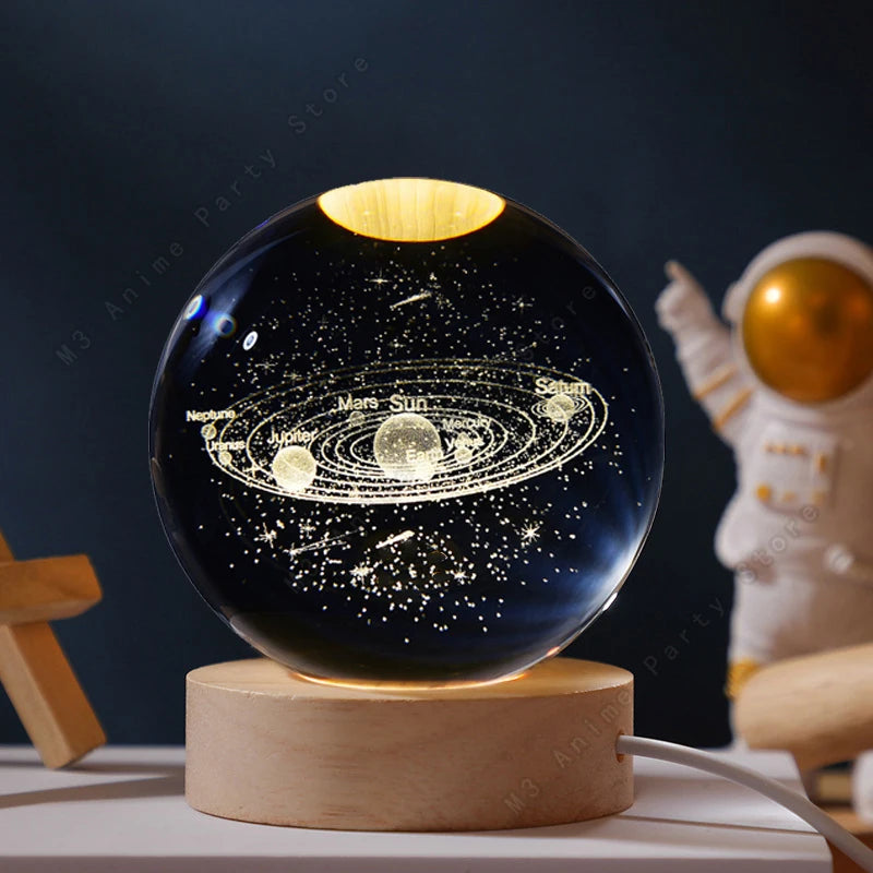3D Crystal Ball Night Light with Glowing Galaxy Design - Smarsty