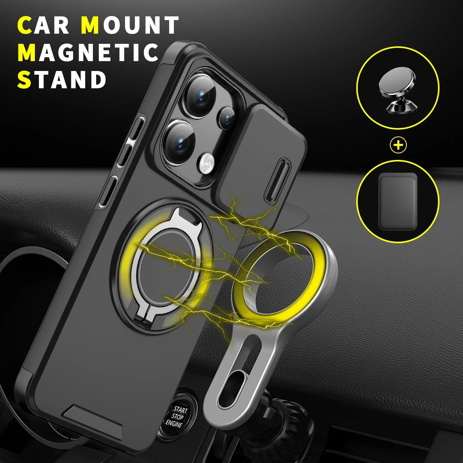 Shockproof Magnetic Case for Redmi Note 14 13 Pro 5G 4G Plus Slide Camera Lens Ring Stand Protect Cover