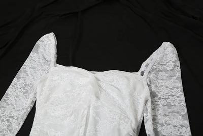 Goth Dark Fairycore Lace Flare Sleeve Square Neck A-line Dress Sweet E-girl Irregular Long Hem Dresses Cyber Y2K Party Vestido - Smarsty