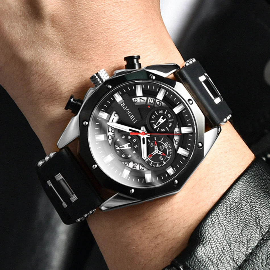 Fashion Men Watch with Auto Date and Silicone Strap - Smarsty
