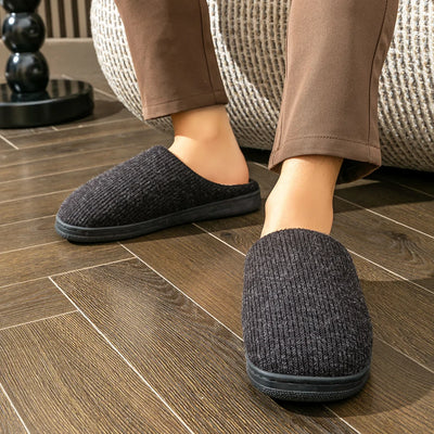 Memory Foam Cushion Slippers men Suede TPR Sole Platform Warm Soft Non Slip Stripe Comfortable Indoor Shoes Knited - Smarsty