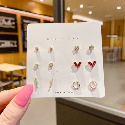 4 Pair Silver Heart Stud Earrings Set Cute Gift Everyday - Smarsty