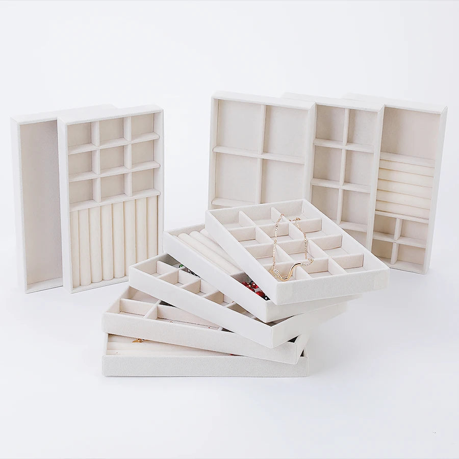 Beige Flocking Jewelry Box with Exquisite Design - Smarsty