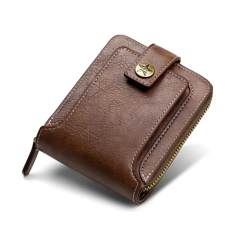 Vintage Men's Wallet PU Leather Short Purse Men Hasp Zipper Clutch Solid Color Wallets High Quality Durable Convenient Wallets - Smarsty