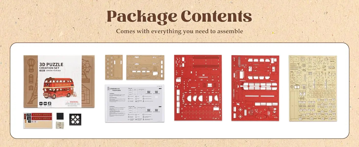 Robotime rolife London Tour Bus 3D Wooden Puzzles Wood Model Toy Car to Build Crafts Collectibles Gifts for Boys Girls