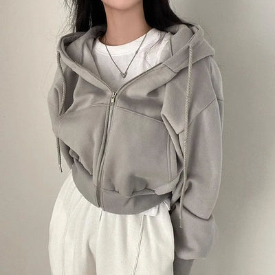 Autumn Winter Hooded Hoodies Women Casual Streetwear Zip Up Sweatshirts Long Sleeve Jackets Harajuku Y2K Crop Tops Hood Shirt - Smarsty