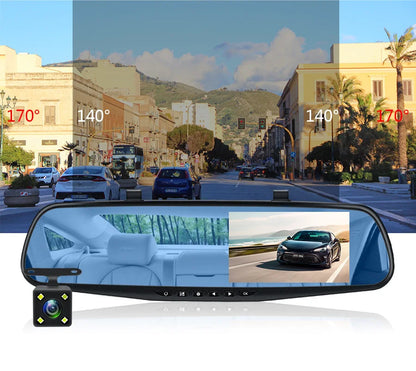 Dual Lens Dashcam With 4.3 Inch Rearview Mirror FHD 1080P - Smarsty
