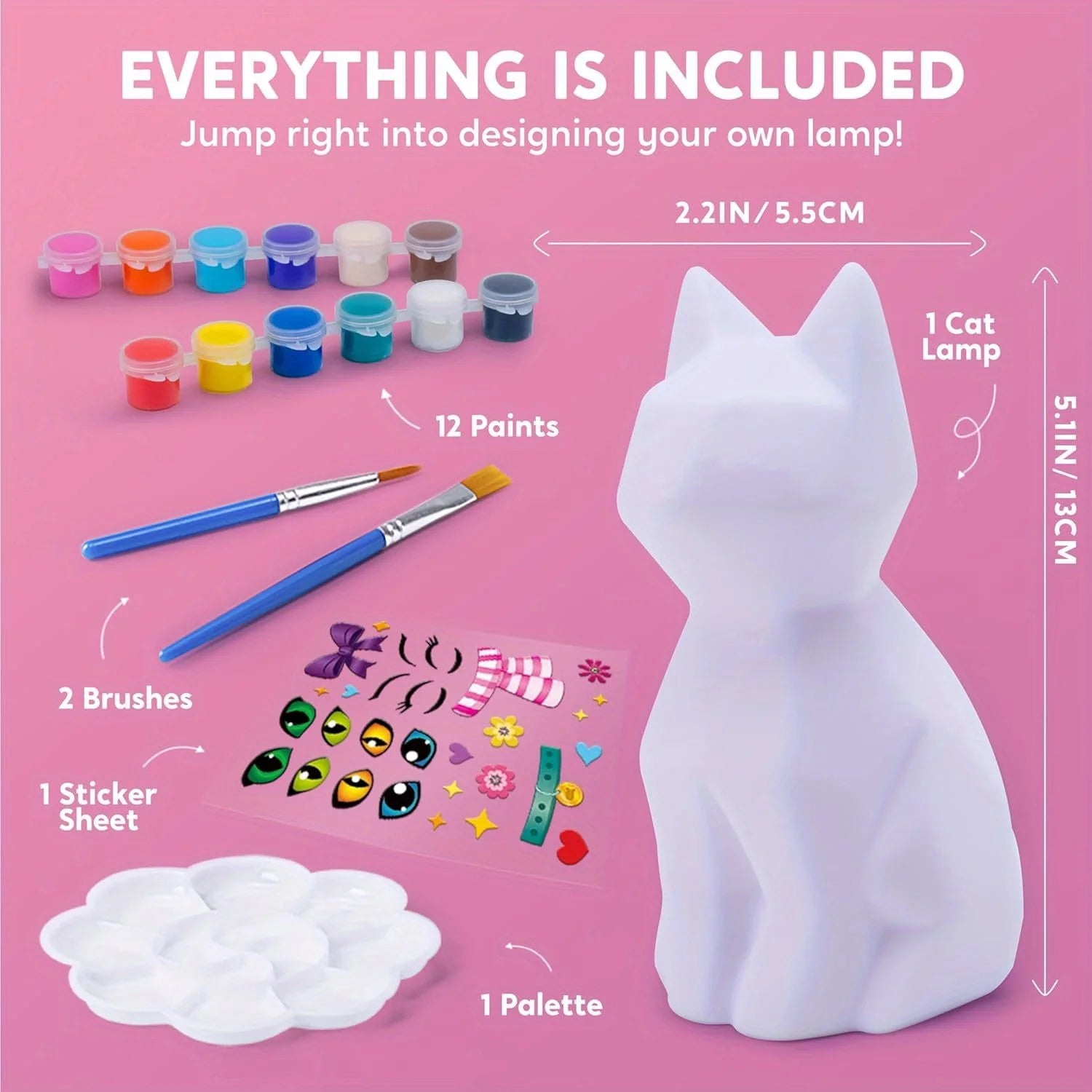 JOYFY Kids DIY Night Light Paint Your Own Cat Lamp School Activities Art Supplies Toys for Girls Boys Aged 6+ Birthday Gifts