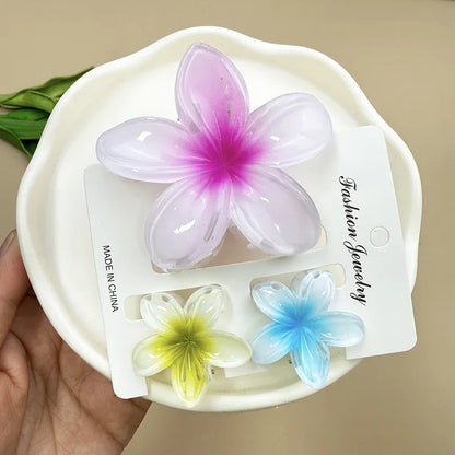 Bohemian Plumeria Hair Claw Clips Set Lightweight Beach - Smarsty