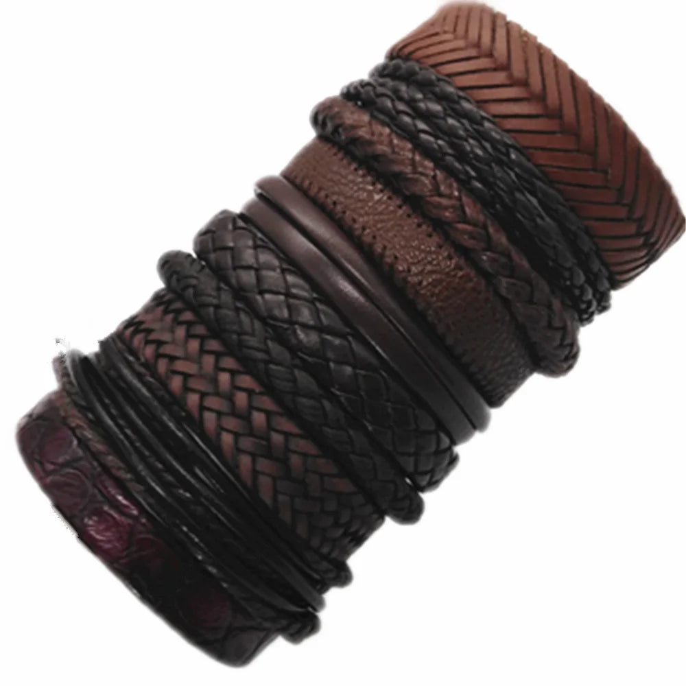 Handmade Black Leather Wrap Bracelets Set for Men and Women - Smarsty