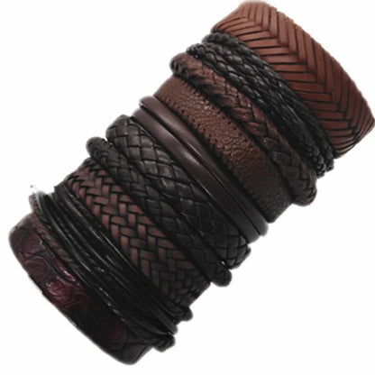 Handmade Black Leather Wrap Bracelets Set for Men and Women - Smarsty