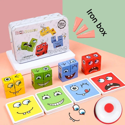Cube Face Change Building Blocks Board Game Wood Puzzle Montessori Expression Wooden Blocks Blocos For Children Kids Toys Gift by Smarsty