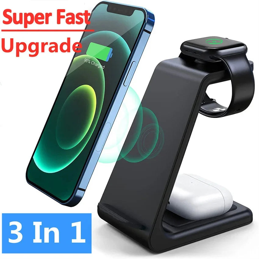 Three In One Wireless Charger Stand Fast Charging Dock - Smarsty