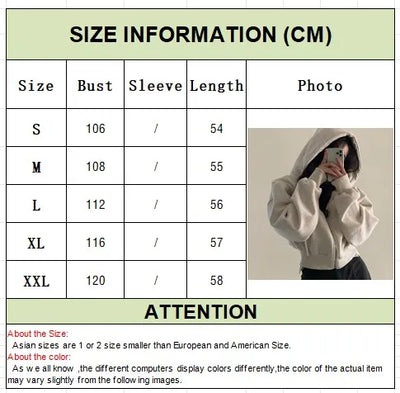 Autumn Winter Hooded Hoodies Women Casual Streetwear Zip Up Sweatshirts Long Sleeve Jackets Harajuku Y2K Crop Tops Hood Shirt - Smarsty