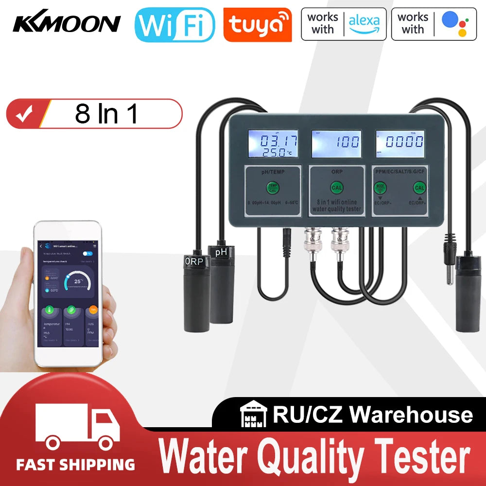 Tuya WiFi 8 In 1 Water Quality Tester with Digital Display - Smarsty