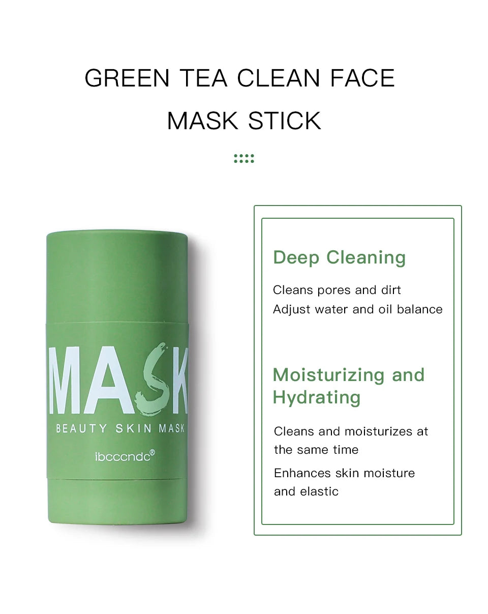 Face Clean Mask Green Tea Cleansing Stick Mask Shrink pores Deep Blackhead Remover facial Cleansing Moisturizing Mask 40g - Smarsty