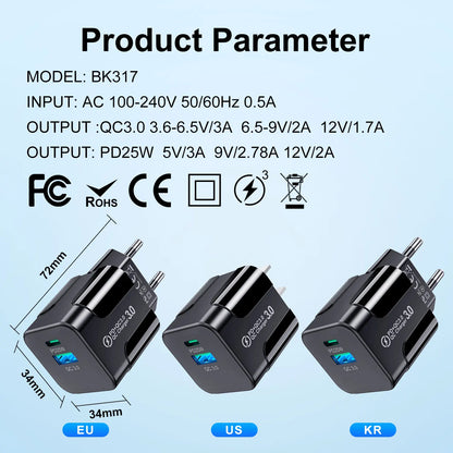 Compact Dual Port USB C Fast Charger 25W Travel Adapter - Smarsty