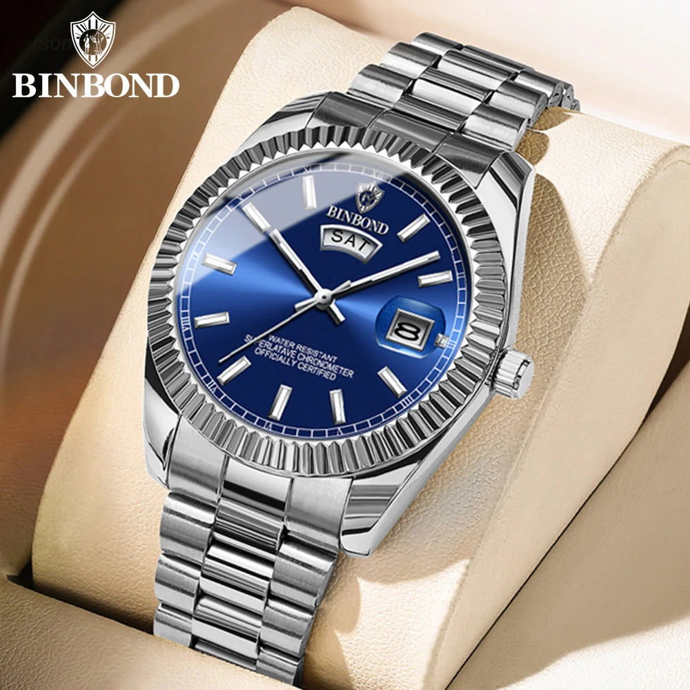 BINBOND Mens Waterproof Quartz Watch with Stainless Steel Band - Smarsty