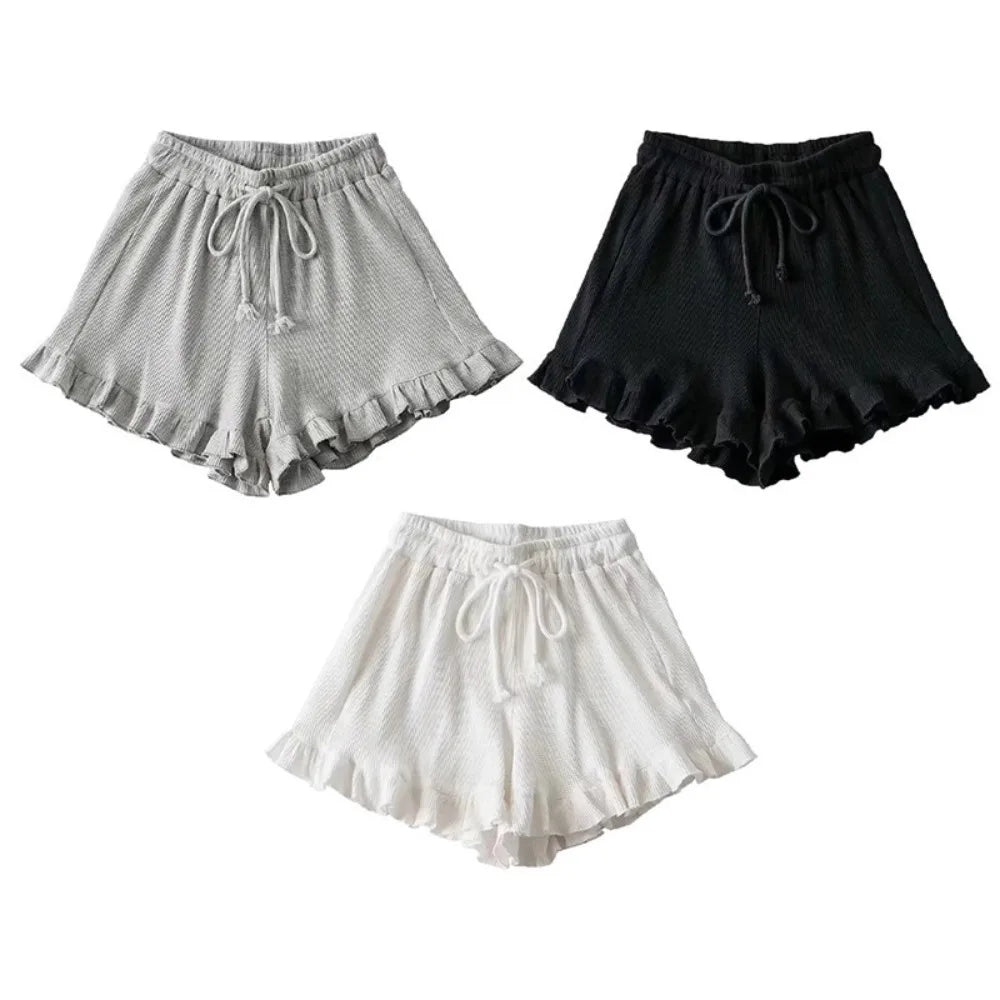 Casual Elastic-waisted Sweatpants Fashion Y2K Summer Waffle Shorts High Waist Lace Hot Pants Women