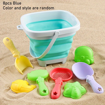 Children's Sand Digging Toy Set Beach Play Water And Sand Folding Bucket Shovel Mold Summer Gift Random Colors Styles by Smarsty