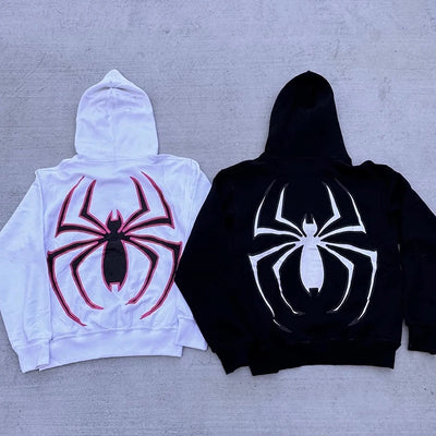 Y2k Spider Hoodies Women Men Hip Hop Zip Up Long Sleeve Jacket Graphic Punk Coats Harajuku Casual Loose Hooded Shirt Sweatshirt - Smarsty