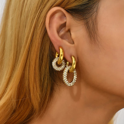 Gold Plated CZ Huggie Hoop Earrings Geometric U Shape - Smarsty