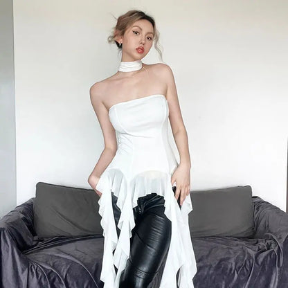 Sexy Off Shoulder Crop Tops Spring Summer Halter Sleeveless Streetwear Y2K White Solid Tank Top Casual Evening Party Club Tees