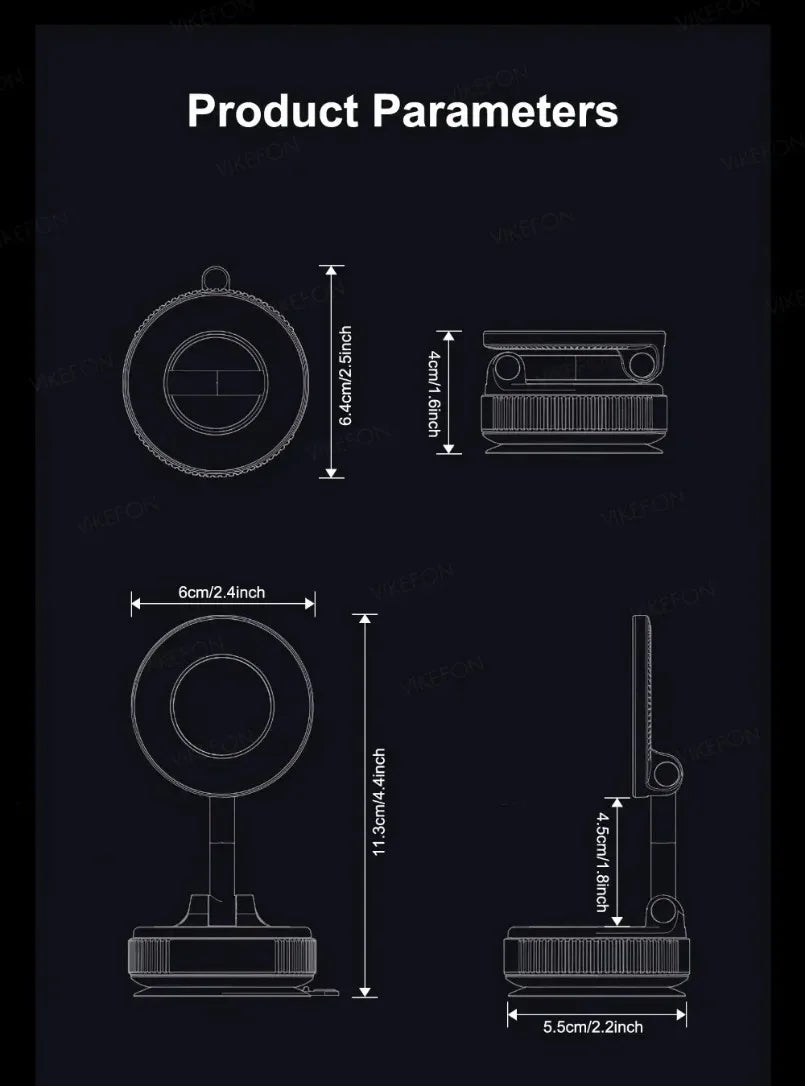 Magnetic Car Phone Holder 360 Rotation Vacuum Suction - Smarsty