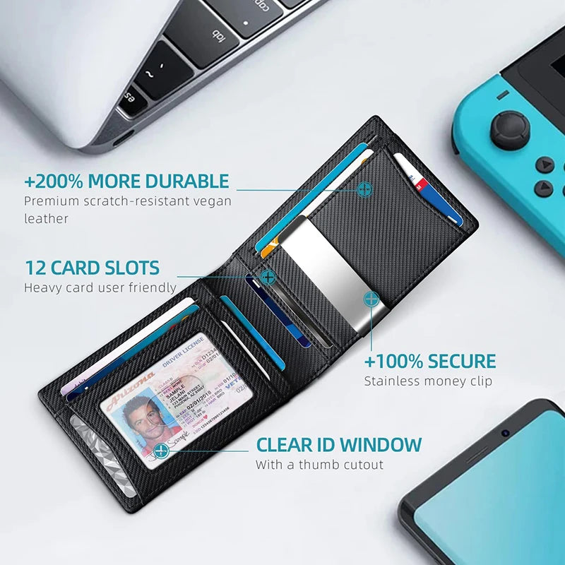 Rfid Carbon Fiber Luxury Men Wallets Money Bag Slim Thin Man Card Holder Wallet for Men Small Short Purse Male Vallet Billfold - Smarsty