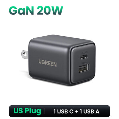 【US Plug】UGREEN 20W 30W GaN Charger Mini PD 3.0 USB C Phone Charger For iPhone 16 15 14 Pro Samsung S25 Xiaomi Tablet iPad Air - Smarsty