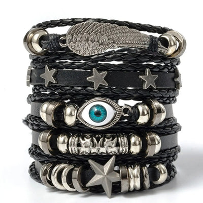5pcs Evil Eye Braided Leather Bracelet Set - Smarsty