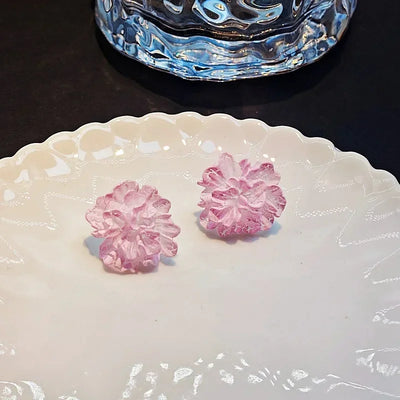 Enamel Flower Stud Earrings Cute Crystal Five Petal - Smarsty