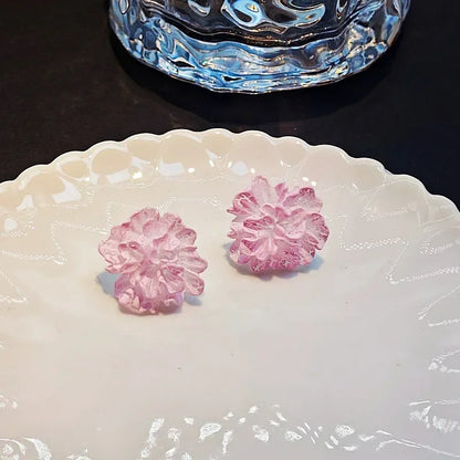 Enamel Flower Stud Earrings Cute Crystal Five Petal - Smarsty