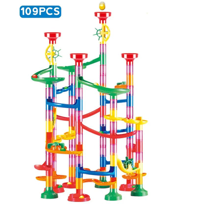Marble Run Race Track Building Blocks Kids 3D Maze Ball Roll Toy DIY Marble Run Race Coaster Set 80/105/109/133pc Christmas Gift - Smarsty