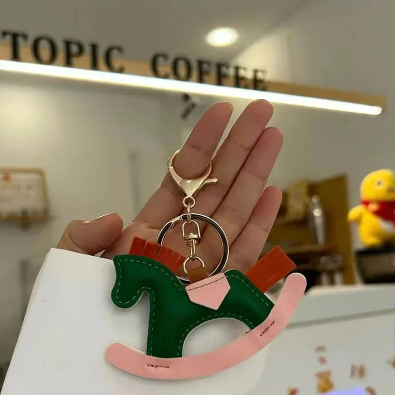 Women's Bag Charm Decoration Cartoon Rocking Wooden Horse Women's Leather Charm Bag Charm Key Chain Cute Bag Accessories Gifts
