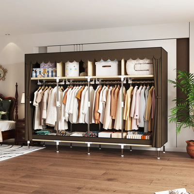 Heavy Duty Fabric Wardrobe 78.7x17.7x66.9in - 4 Hanging Rods & 4 Storage Spaces, 16mm Metal Frame with Thick Dust Cover - Smarsty